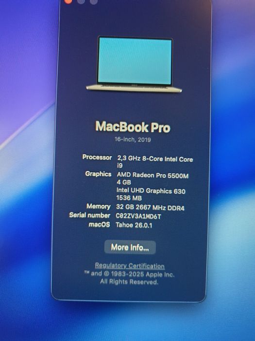 Macbook pro 16 2019 без экрана  i9/32/1tb/5500m.