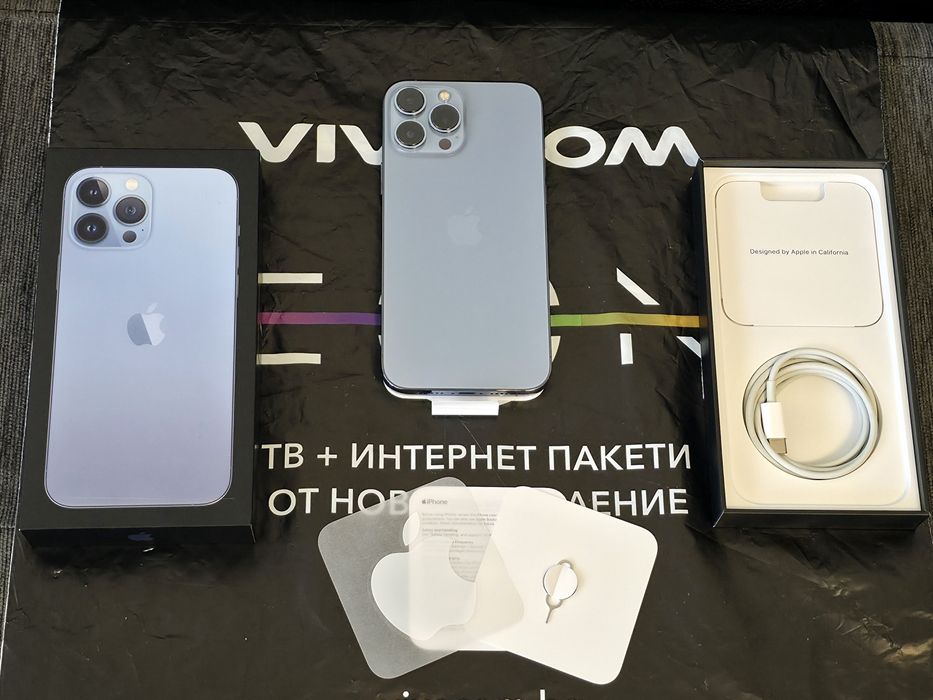 КАТО НОВ 128GB iPhone 13 Pro Max Vivacom Гаранция 2024 Sierra Blue