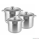 Set 3 oale din Inox cu capac sticla, 4.1l, 5.6l, 7.2l KingHoff