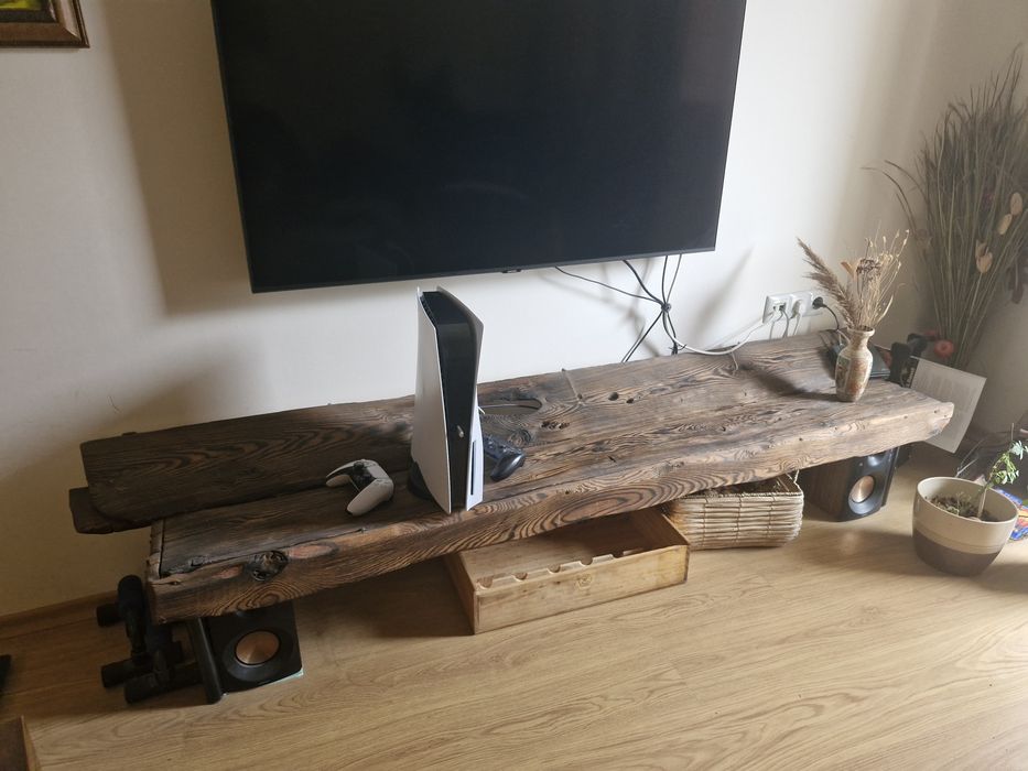 Етажерка ръчна изработка дърво за под ТВ