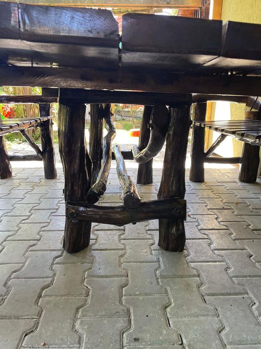 Masă și bănci rustice pentru terase/foișor grădină