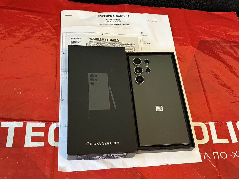 ***КАТО НОВ 512GB Samsung S24 Ultra 12GB Гаранция Technopolis 2г Black