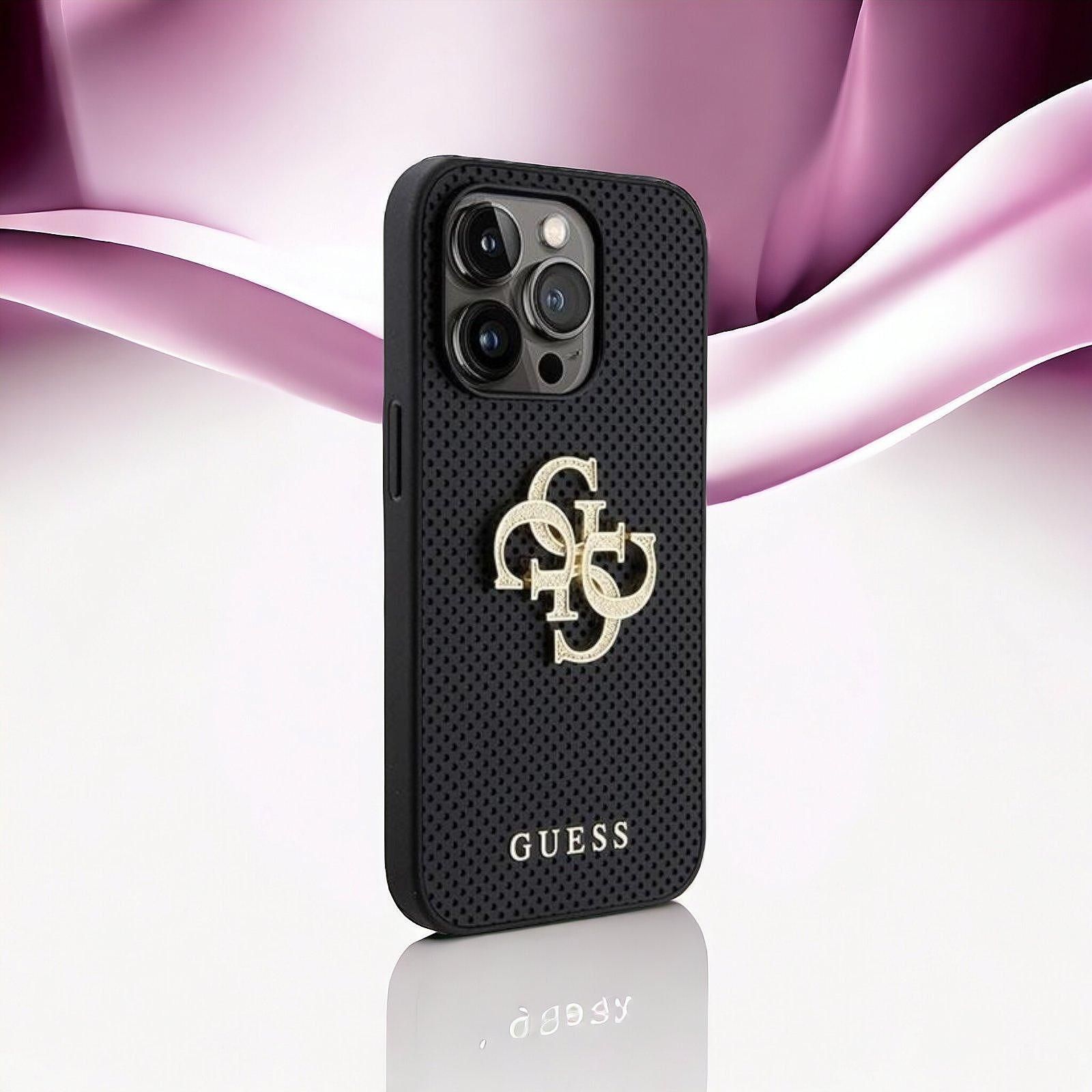 Калъф guess leather perforated 4g glitter logo за iphone 15 pro max -