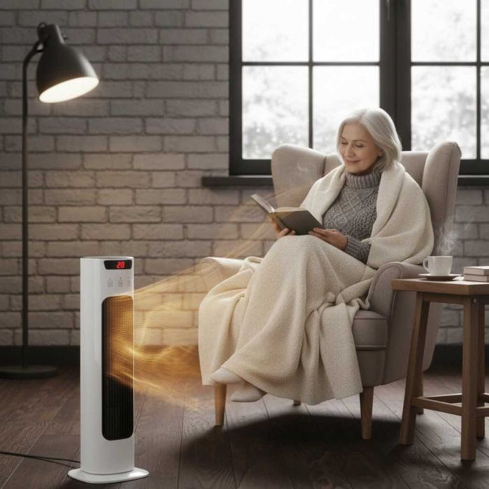 Вертикален керамичен отоплител с дистанционно и защита от прегряване