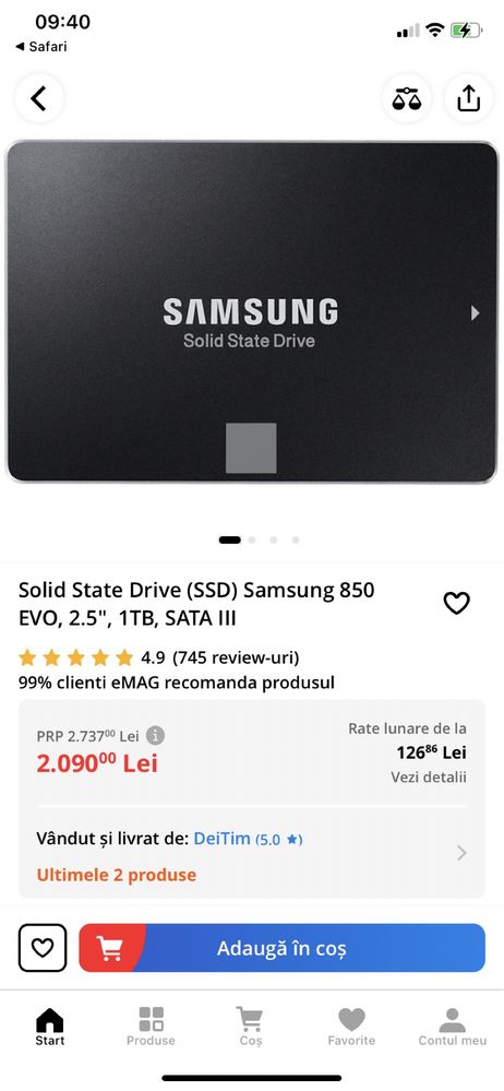 Solid State Drive (SSD) Samsung 850 EVO, 2.5", 1TB, SATA III