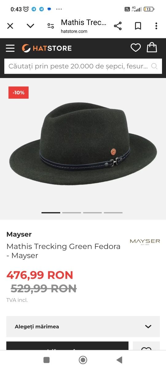 Pălărie Mayser Mathis Trekking fedora wool mărime 55 vânător padurar