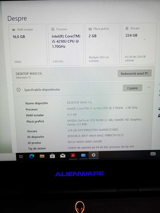 Vand laptop ALIENWARE GAMING 900 lei