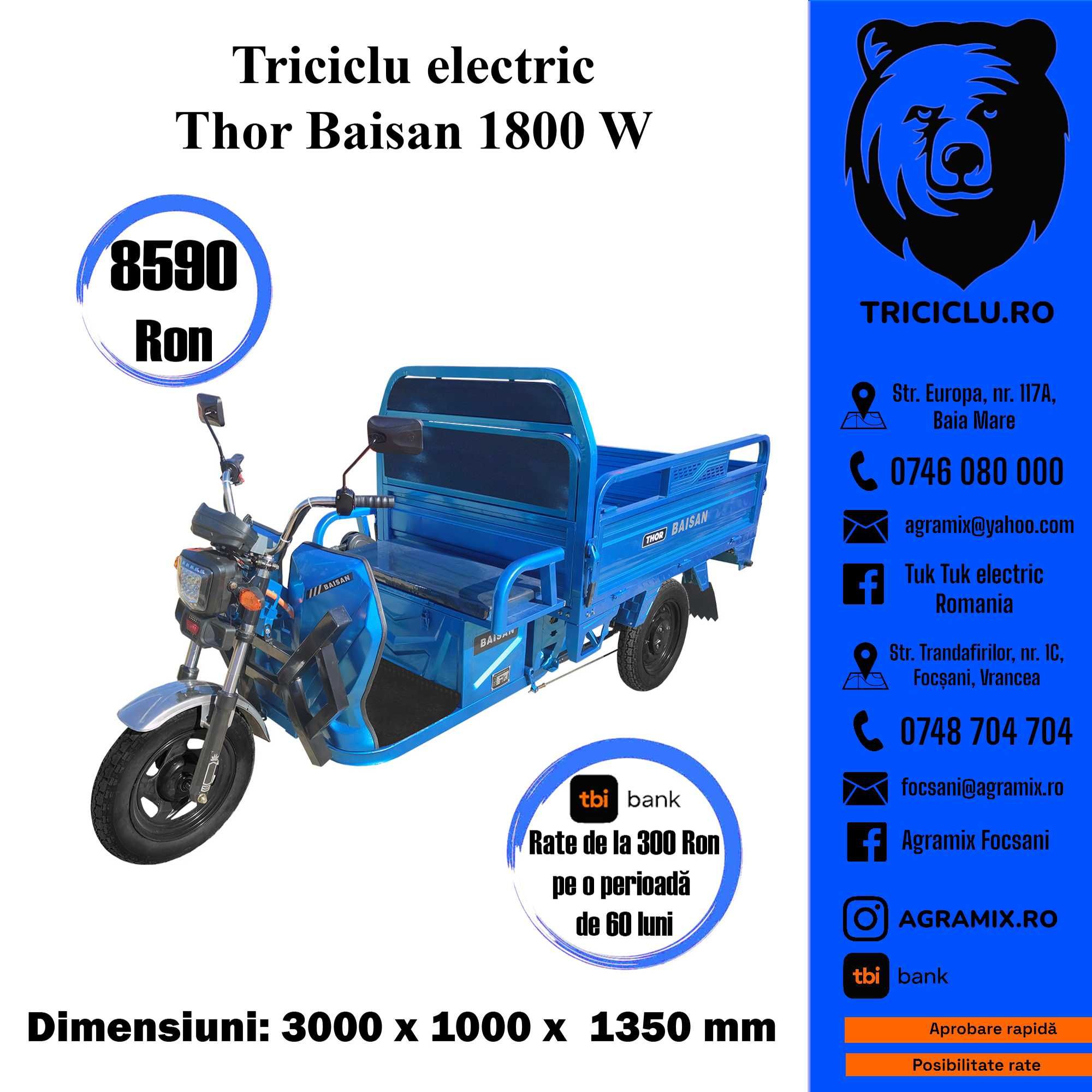 Triciclu electric Baisan Cargo-Plus tuk tuk nou 1800 w Agramix