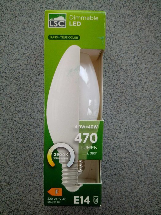 Bec led LSC tip lumanare, E14, dimabil, 470lum, 2900K