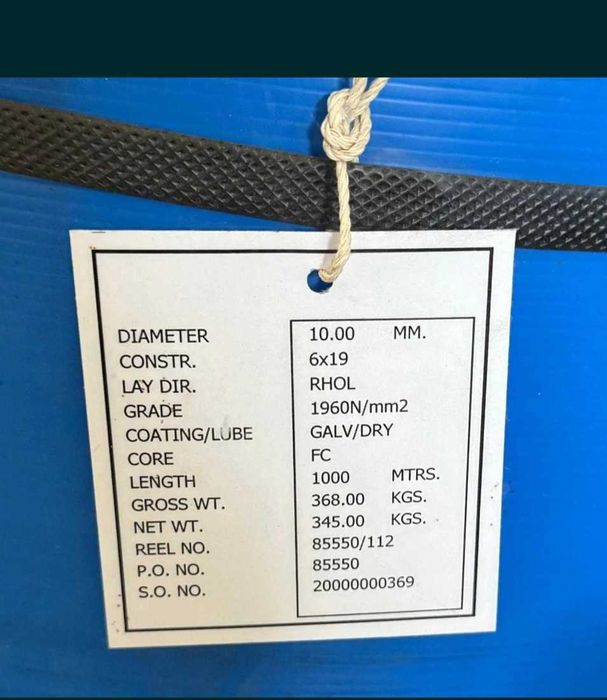 Cablu otel zincat 6x19 + FC ( inima vegetala ) diametru 10mm