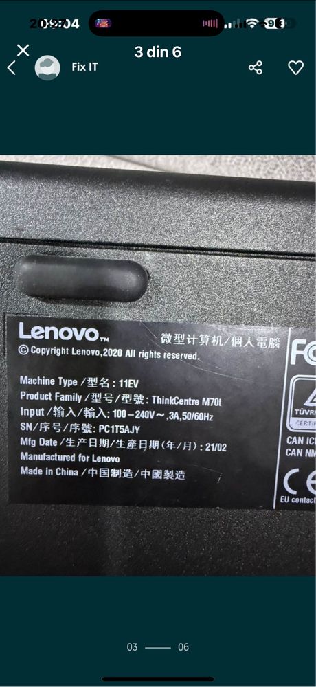 Lenovo Thinkcentre i5 10400 12gb 512GB Nvidia Gatax1050 TI