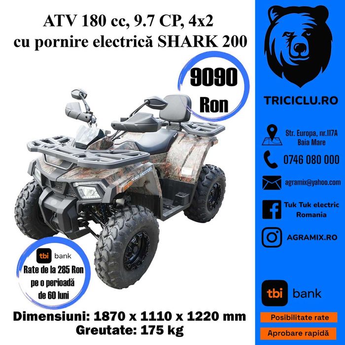 ATV 180cc, 4x2 cu pornire electrica Hunter, Shark Agramix