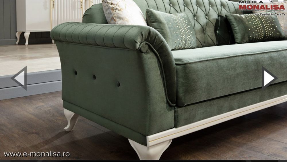 Canapea extensibila 3 locuri lux verde smarald vintage elegant NOU