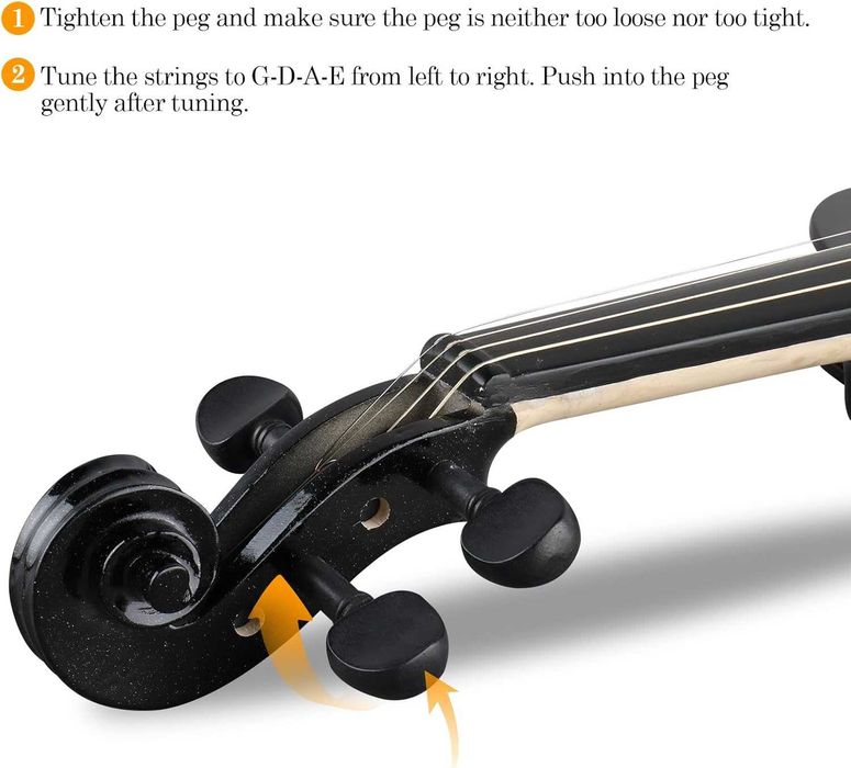 LALAHO Електрическа цигулка в пълен размер, абаносови фитинги, черна