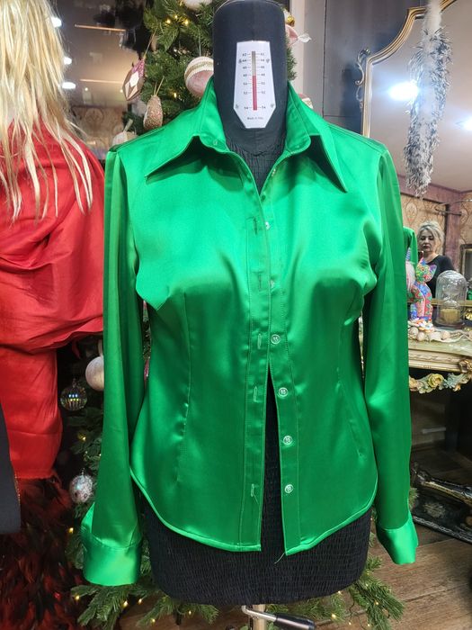 Cămașă satin elastic verde mas L noua