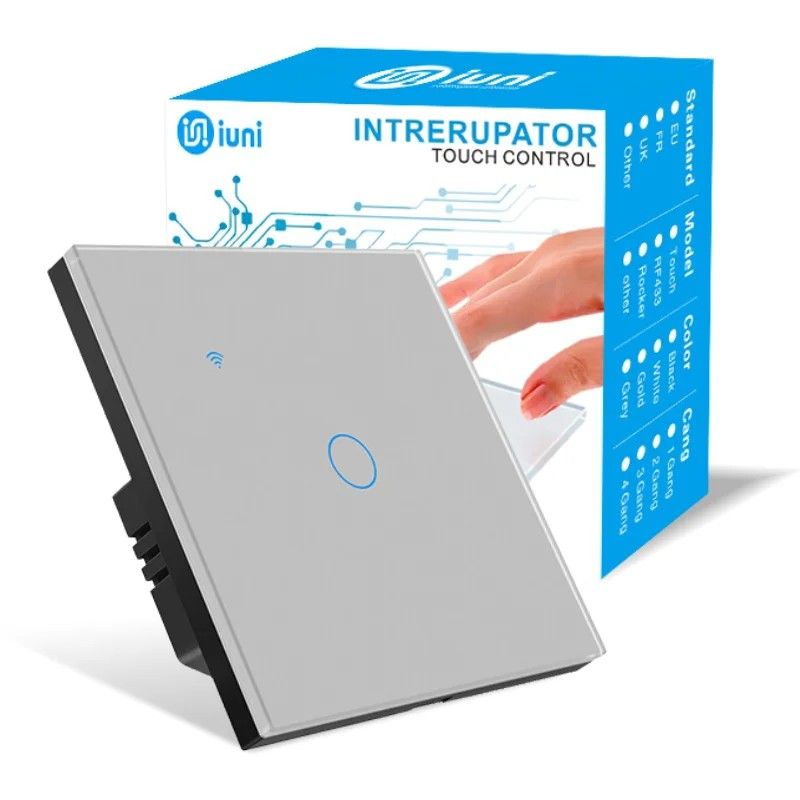 Intrerupator smart touch, WiFi, Sticla, iUni 1G, 10A, Silver