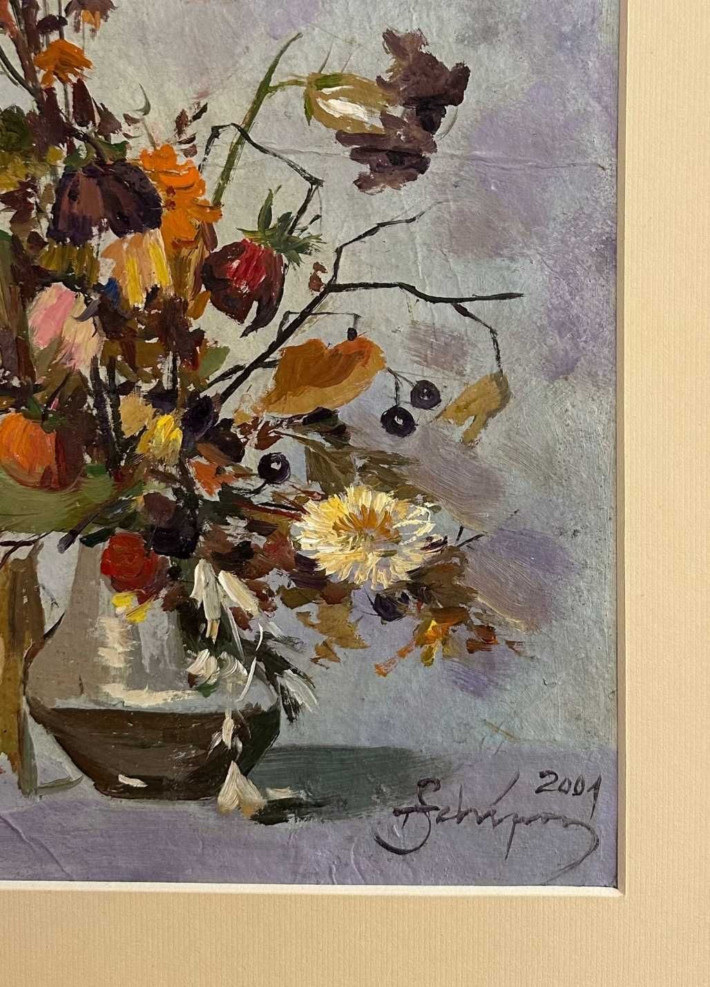 Tablou Vas cu Flori Zambile pictura ulei inramat 37x46 cm