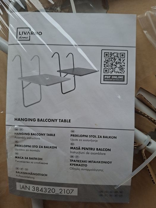 Masă pentru balcon pliabilă cu trei poziții 60 * 40 cm