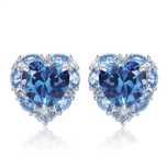 Cercei Luxury Heart 5ct Spinel Albastru, Argint 925 placat aur alb 18k