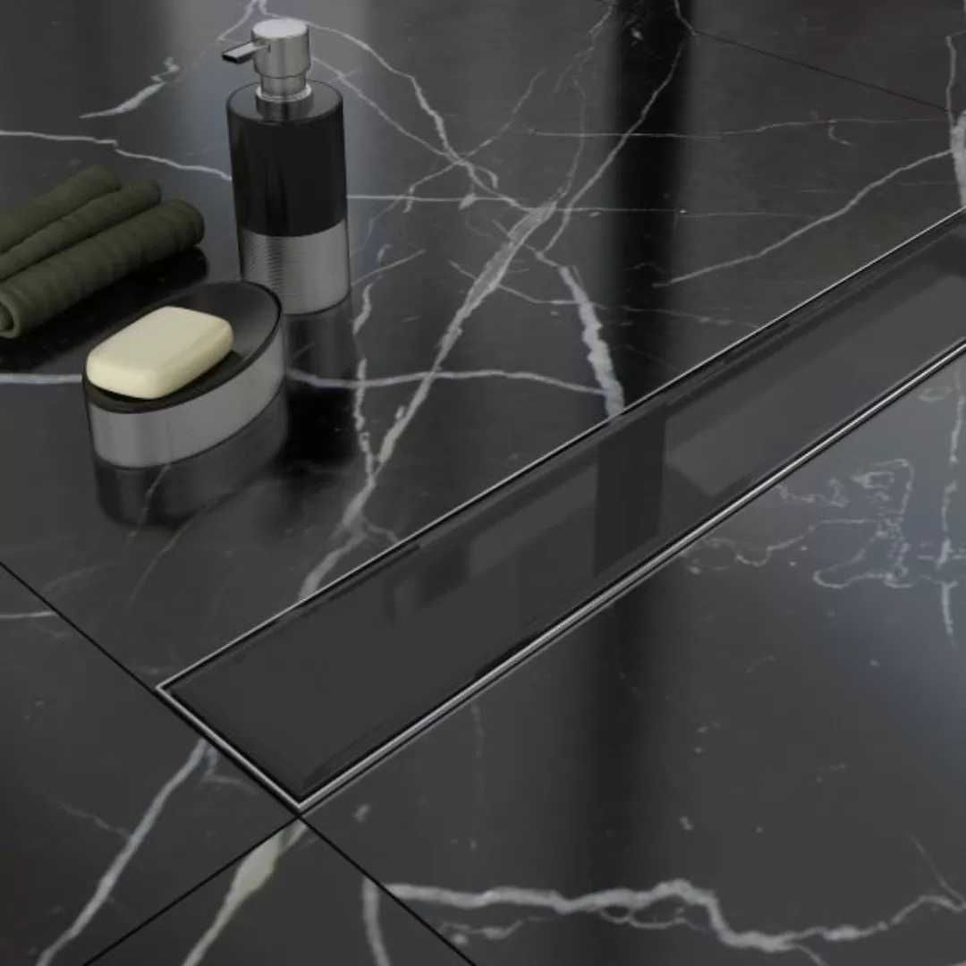 Rigola dus integral din inox cu capac Sticla Neagra, lungime 60cm
