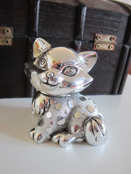 cadou rar Pisica placata argint, vintage de colectie made in Italy