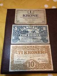 Bancnote 1 krone 1921, 5 kroner 1942 si 10 kroner 1943
