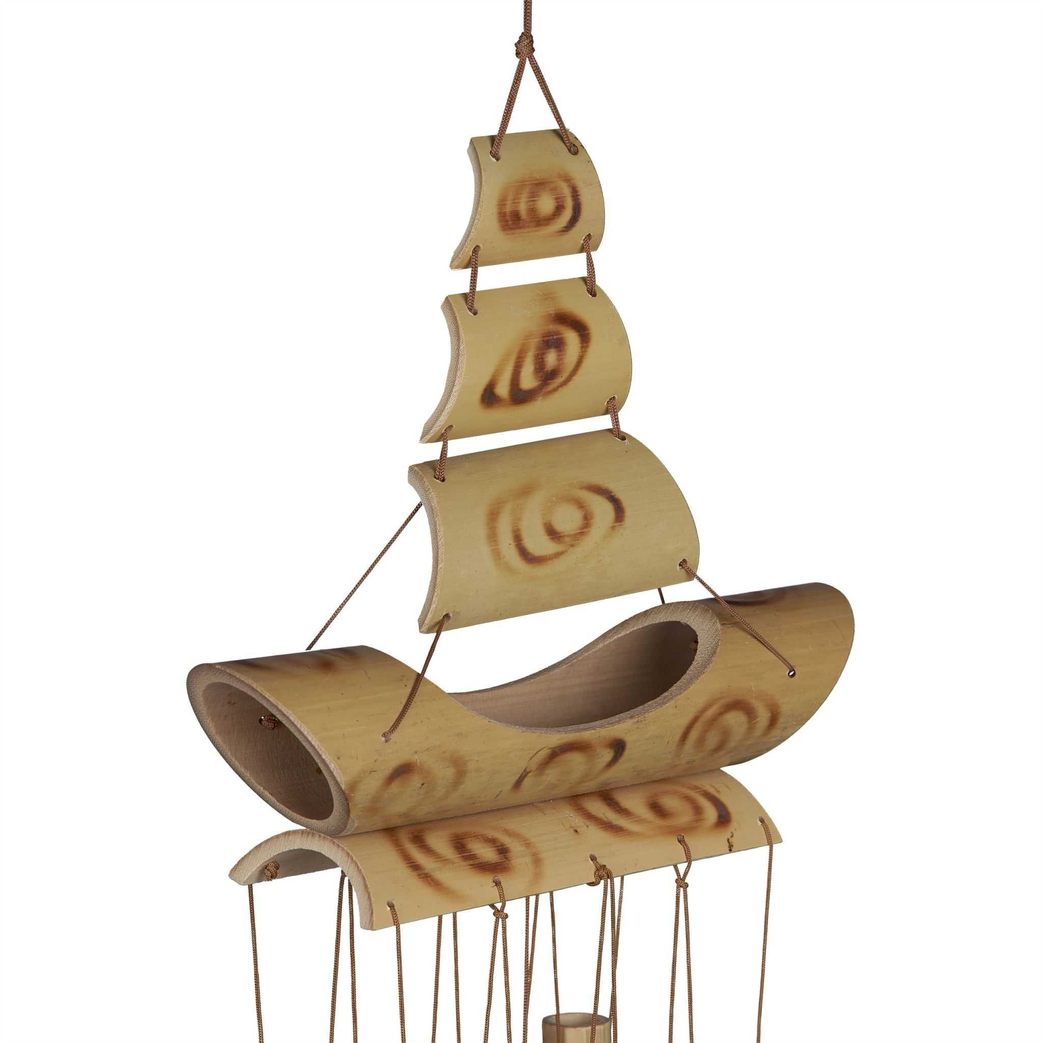 Clopot de vant din bambus rezistent model barca cu vele 66 x 19 x 7 cm