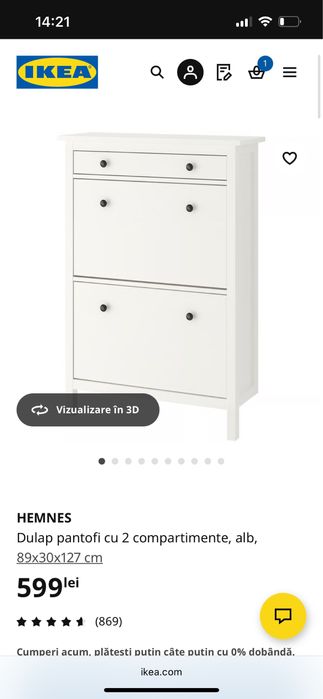 Dulap pantofi cu 2 compartimente, alb, ikea