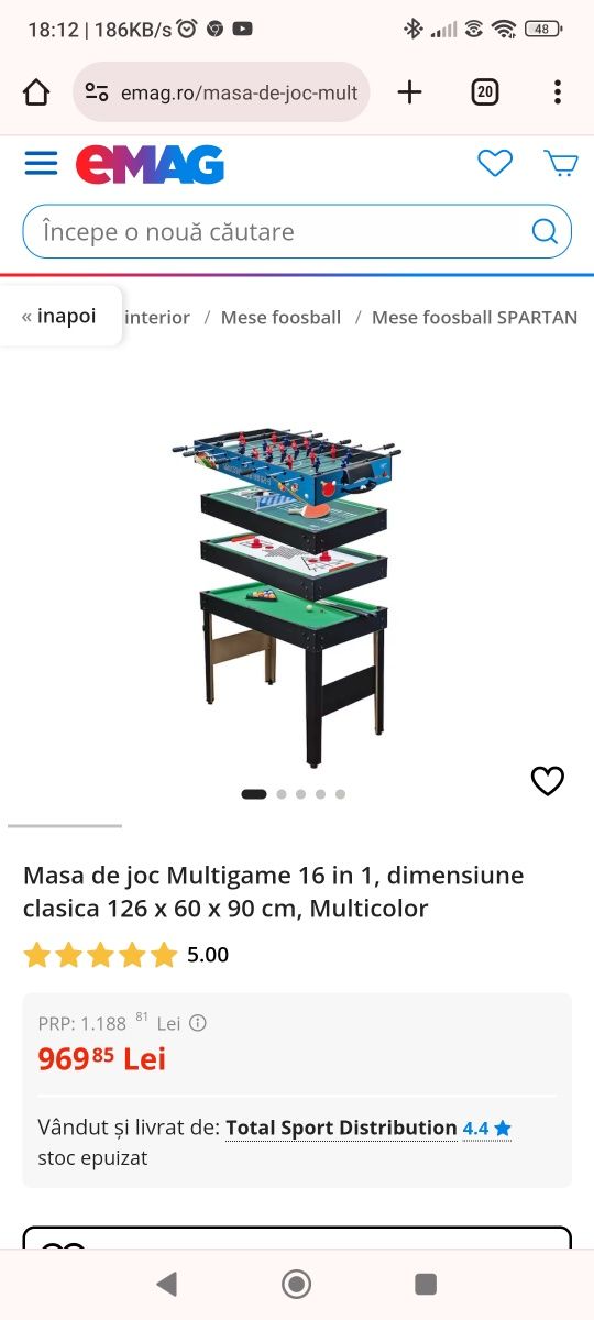 Masa de joc Multigame 16 in 1, dimensiune clasica 126 x 60 x 90 cm,