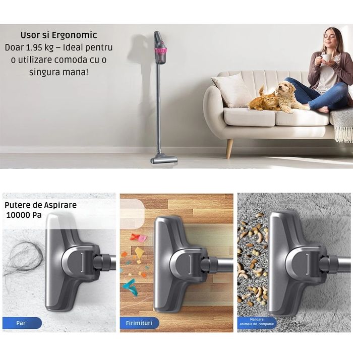 Aspirator vertical si portabil antiacarieni, Filtru Hepa, 4 in 1