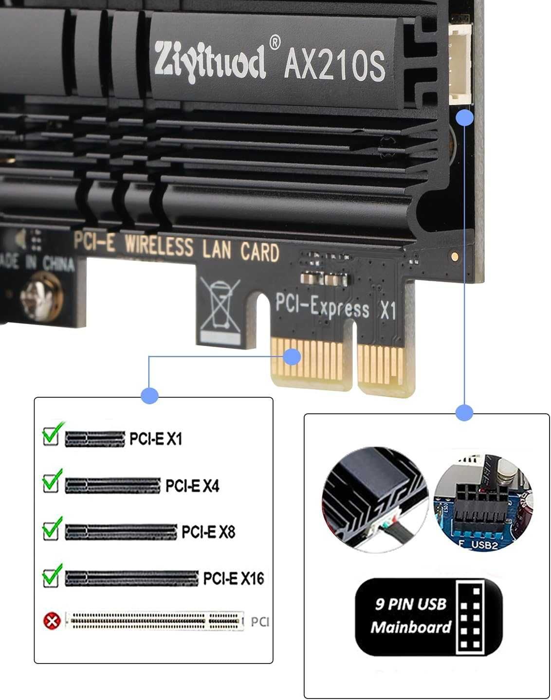 WiFi мрежова карта AX210, 2400 Mbps, Bluetooth 5.3