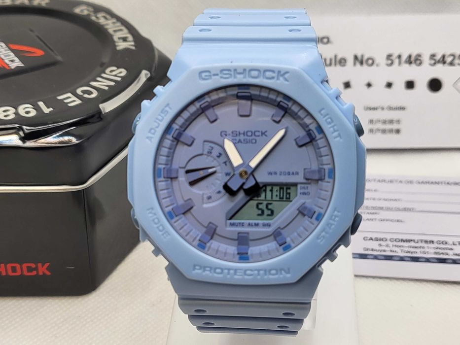 Ceas Sport Casio G-Shock GA-2100 Neon Blue – Nou, Garanție 2 Ani