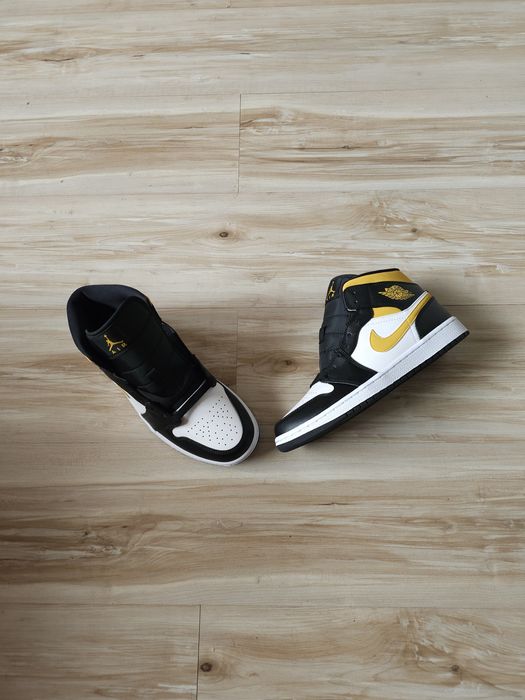 Оригинални мъжки кецове Nike Air Jordan 1 Mid White Pollen Black