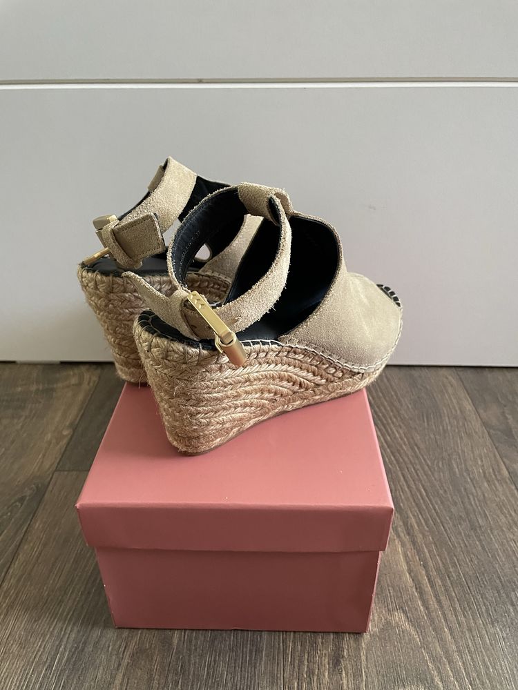 Sandale platforma, 9 cm, piele intoarsa, bej, marimea 37 (23 cm), noi