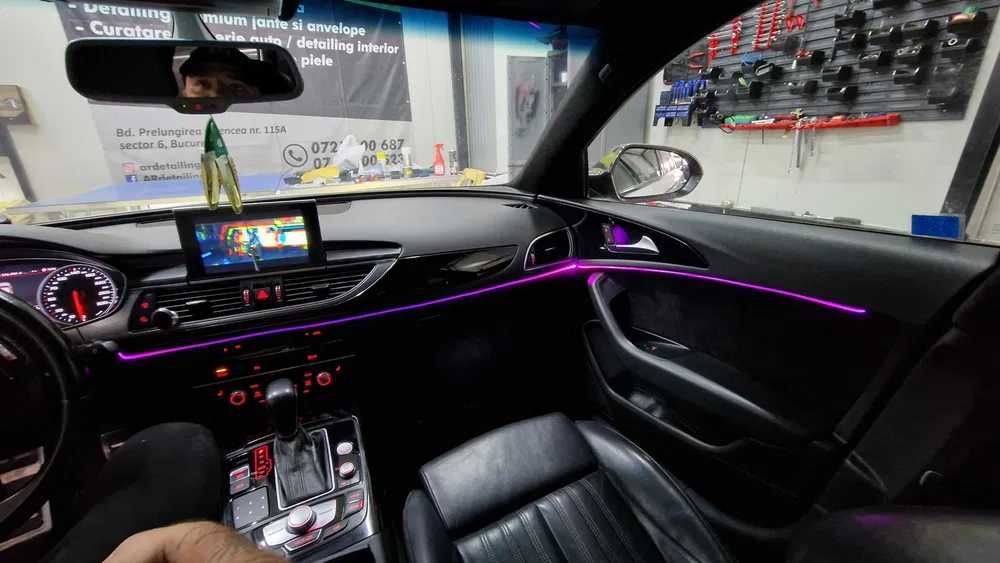 Retapitare plafon Range Rover textil/alcantara gri/negru/bej + lumini