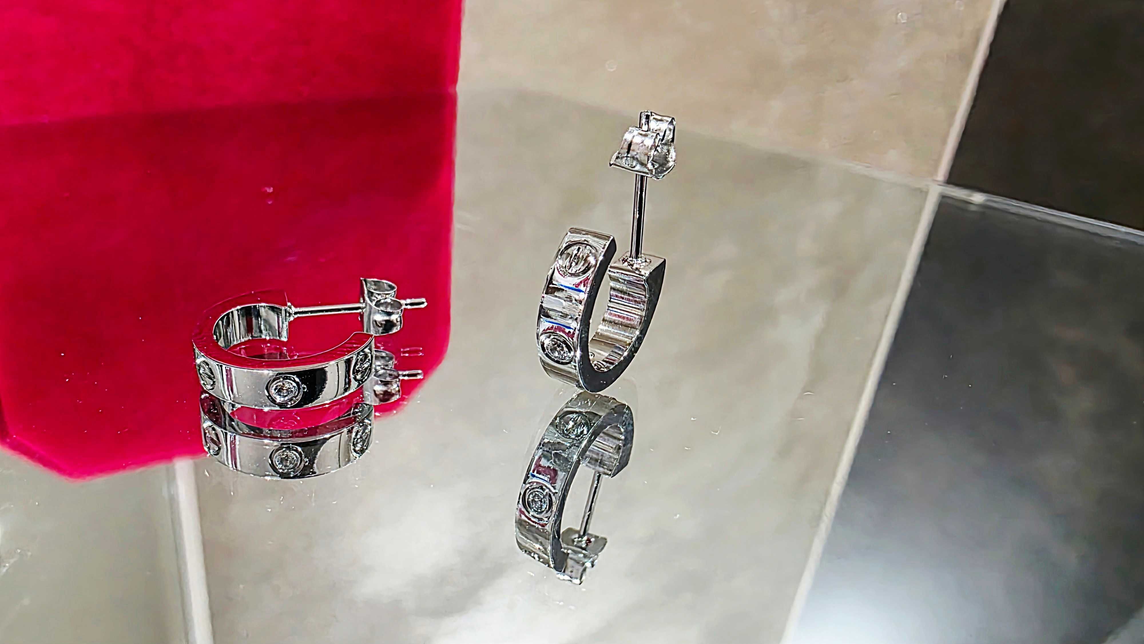 CARTIER Love Silver Hoop 2 Diamonds Small Model Дамски Обеци