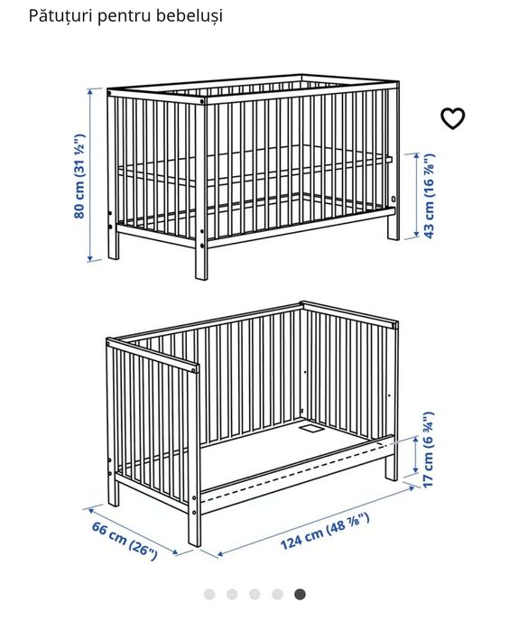 Vând pătuț alb GULLIVER IKEA, cu accesorii, în stare excelentă