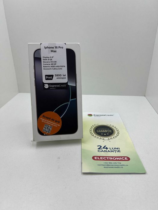 iPhone 16 Pro Max 512GB (AG25 Belvedere B40503)Garantie 2 ani!