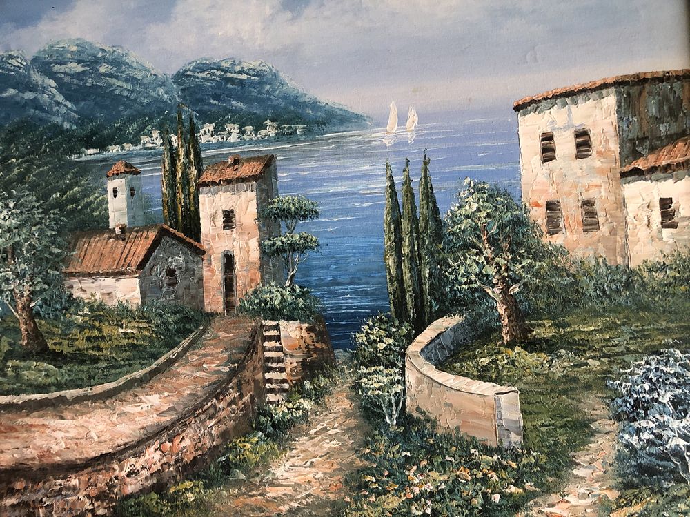 Tablou,pictura italiana in ulei pe panza,peisaj marin  toscan