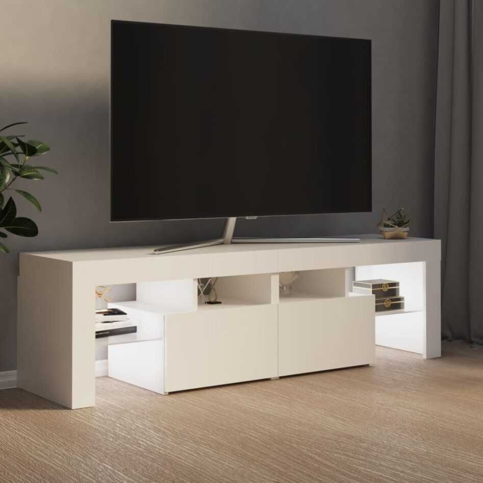 Comodă TV cu lumini LED, alb, 140×36×40H cm Suport TV & Masă TV Living