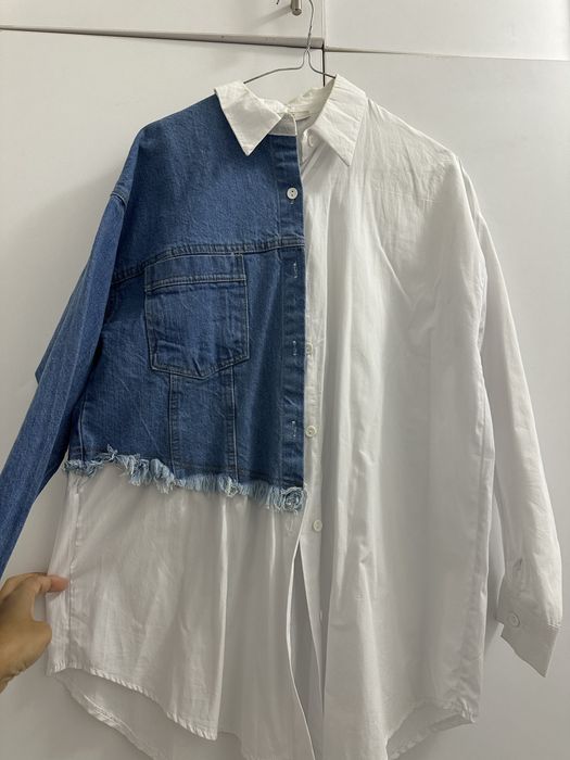 Camasa de dama din poplin cu detalii din denim