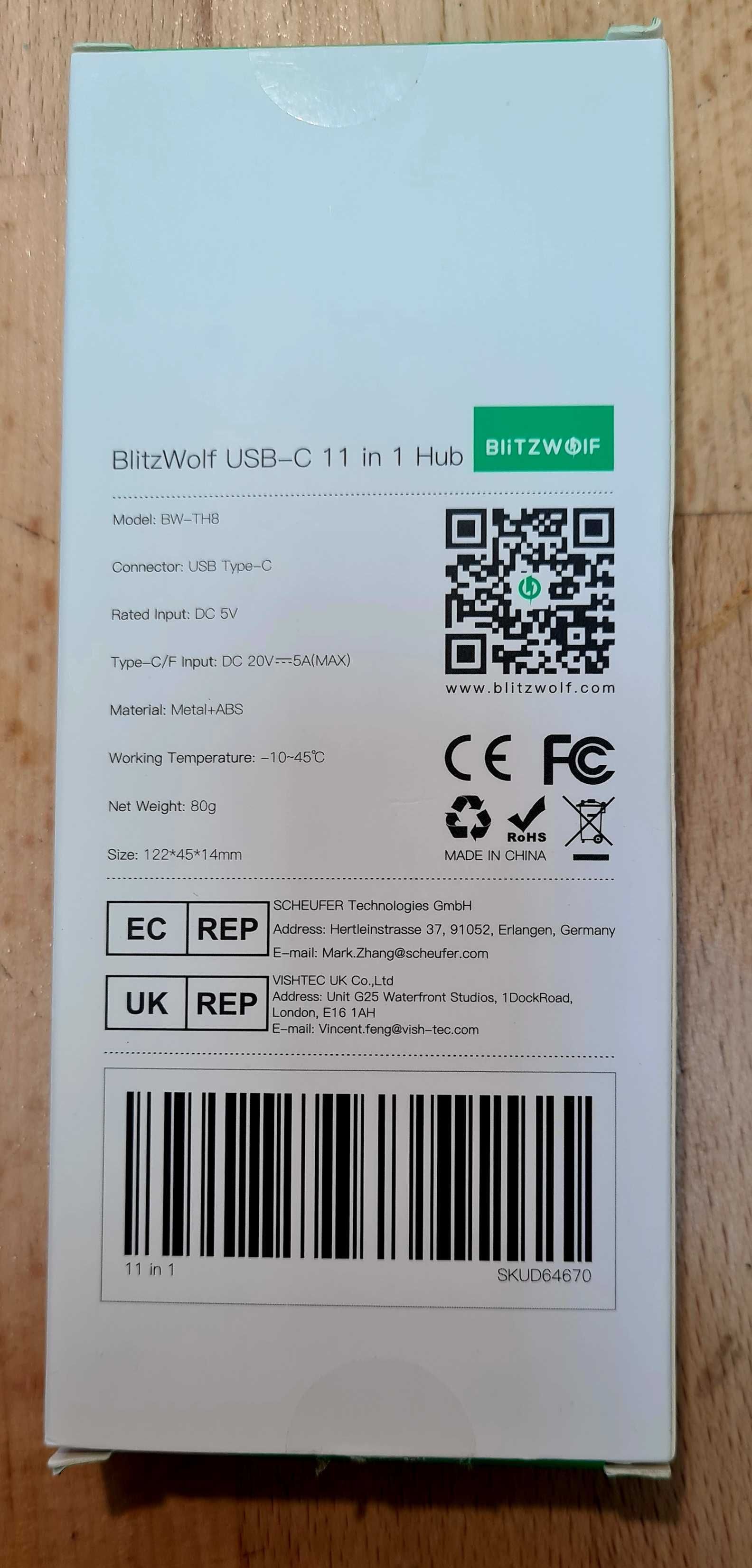 Adaptor BLITZWOLF BW-TH8 HUB 11 in 1,cu mufa Jack,suporta Samsung DEX