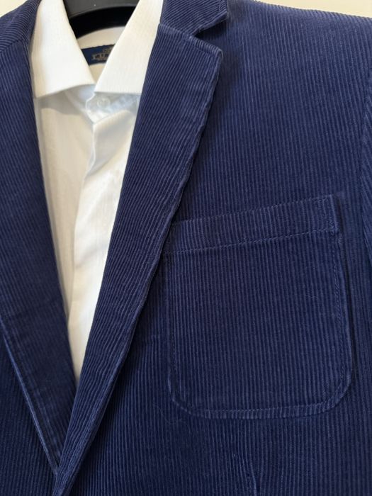 Sacou casual catifea raiata bleu cerneala marime S
