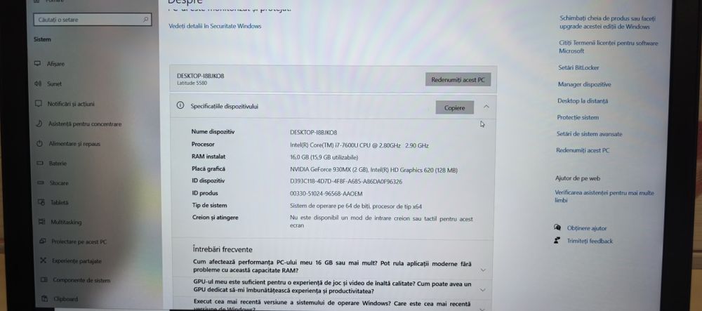 Laptop Dell Latitude 5580_i7-7600_16GB DDR4_NVidia 2GB 930MX_SSD 512GB