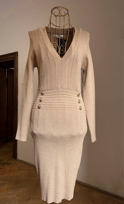 Rochie tricot crem/ Rochie crem glier/ Rochie mov tricot