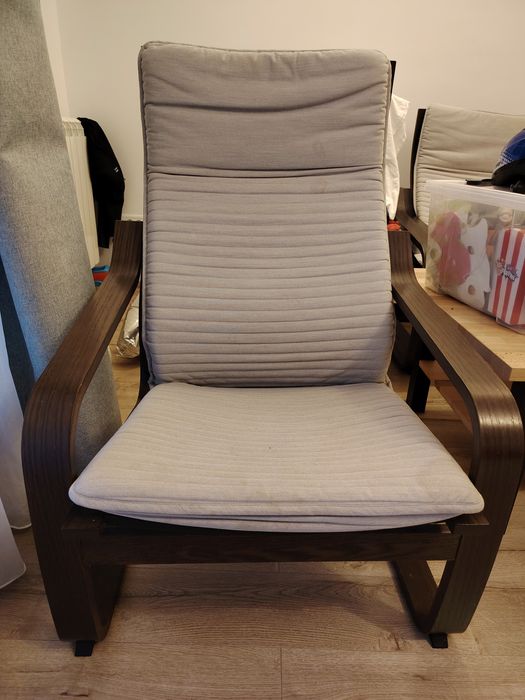 Fotoliu IKEA Poang maro inchis cu huse gri si bej deschis 5 la numar