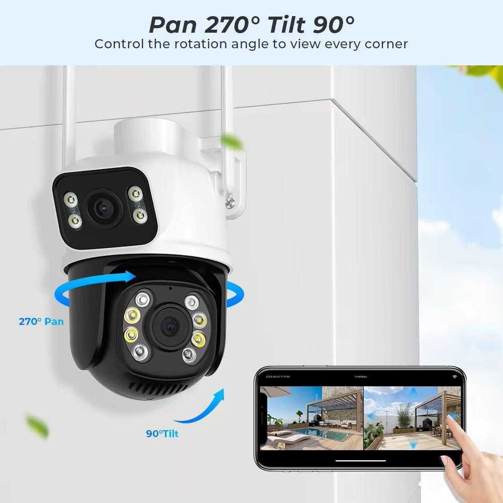 Водоустойчива Двойна Камера 360 Градуса ICSEE Wi-Fi с 8MP и AI функция