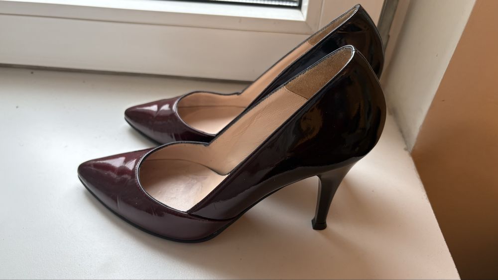 Pantofi piele naturala burgundy  visiniu cu toc 36