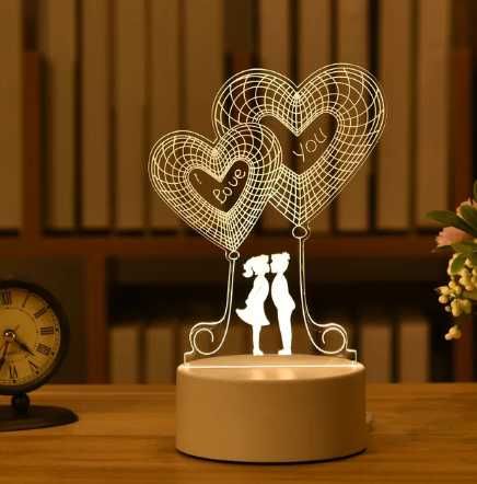 3D LED лампа 7 модела,love,happy birthday, мече,медуза,рози,сърца