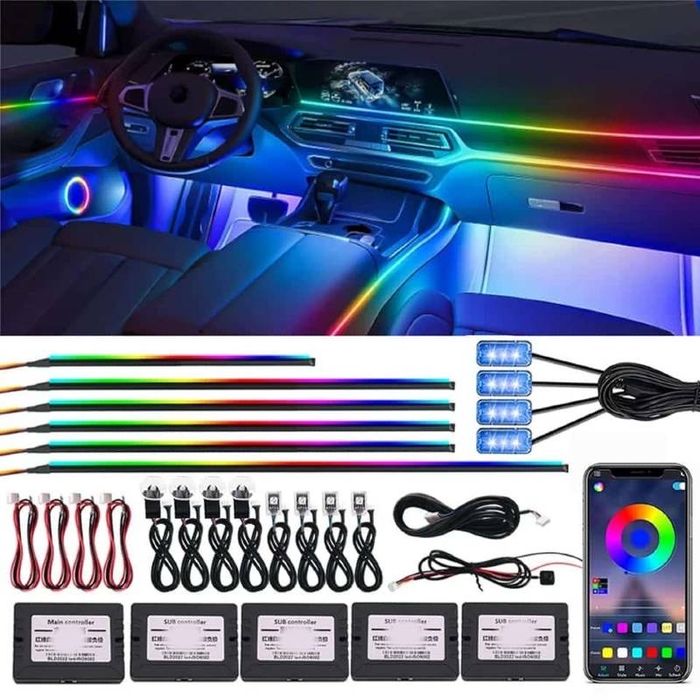 Kit Lumini Ambientale Auto 18 în 1 SYMPHONY – control prin aplicație